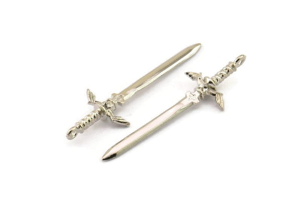 Zelda Sword Charm, 2 Silver Tone Brass Sword Charms with 1 Loop, Earrings,Charms Pendants, Findings (49x15mm) N0800 H0966