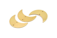 Gold Moon Charm, 2 Gold Plated Brass Crescent Moon Charms With 2 Holes (30x12x0.80mm) B0278