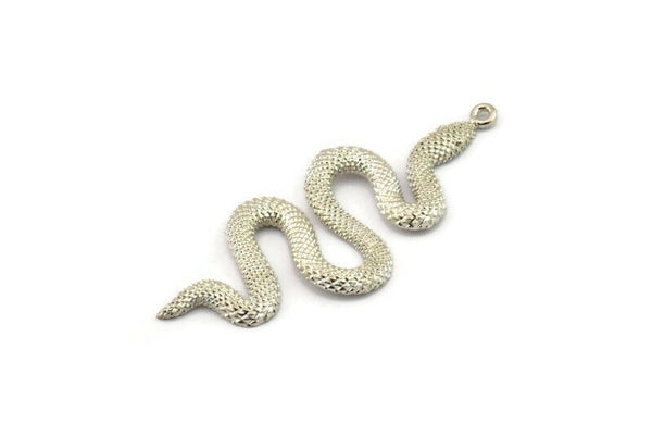 Gümüş Yılan Tılsımı, 1 Halkalı Gümüş Tonlu Pirinç Yılan Kolye Uçları, Tılsımlar, Bulgular (47x20x2,3 mm) N1596 H1601