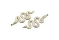 Gümüş Yılan Tılsımı, 1 Halkalı Gümüş Tonlu Pirinç Yılan Kolye Uçları, Tılsımlar, Bulgular (47x20x2,3 mm) N1596 H1601
