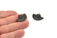 Black Badge Charm, 2 Oxidized Black Brass Rosette Charm Pendants With 1 Loop, Earrings, Findings (25x15mm) N0789