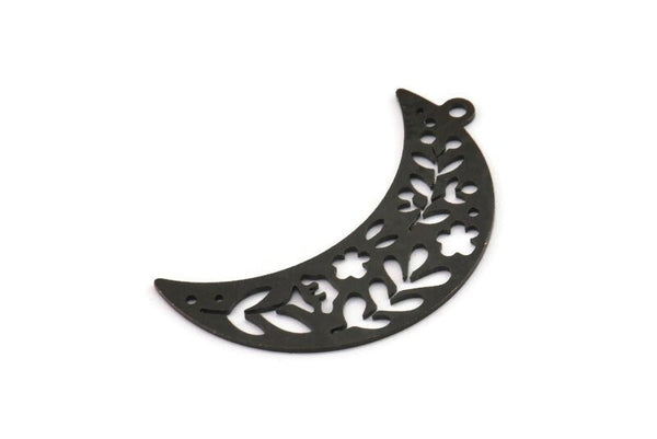 Siyah Ay Tılsımı, 1 Döngülü 6 Oksitlenmiş Siyah Pirinç Desenli Hilal Şekilli Tılsım (34x11x0,60 mm) A5033 H0912