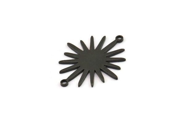 Black Sun Connector, 4 Oxidized Black Brass Sun Connectors With 2 Loops (26.5x22x0.9mm) E039 H1073