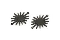Black Sun Connector, 4 Oxidized Black Brass Sun Connectors With 2 Loops (26.5x22x0.9mm) E039 H1073