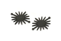 Black Sun Connector, 4 Oxidized Black Brass Sun Connectors With 2 Loops (26.5x22x0.9mm) E039 H1073