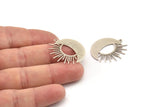 Silver Moon Charm, 4 Antique Silver Plated Brass Crescent Moon And Sun Shaped Charms With 1 Loop (27x27x0.60mm) A4047