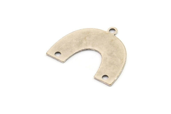 Silver Charm, 8 Antique Silver Plated Brass, Silver Pendants, U Shaped Charms, Silver Semi Circle Charms With 3 Holes (20x16x0.60mm) A3222