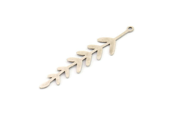 Silver Leaf Charm, 10 Antique Silver Plated Brass Branch Charms With 1 Loop, Charm Pendants (46x10x0.60mm) A3461