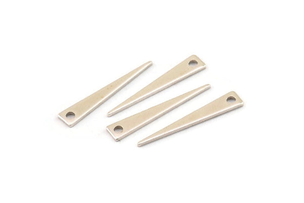 Silver Triangle Charm, 10 Antique Silver Plated Brass Triangle Charms With 1 Hole (22x4x0.80mm) B0209