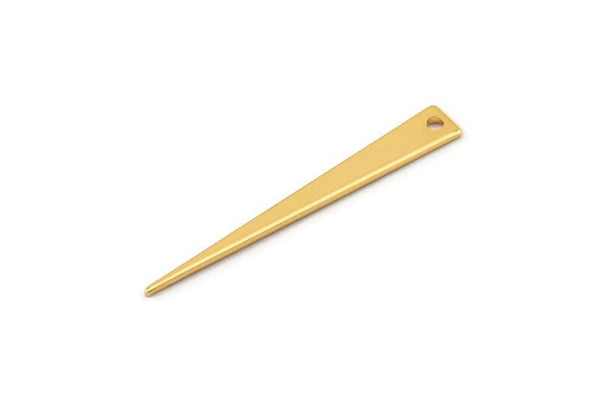 Gold Triangle Charm, 4 Gold Plated Brass Triangle Charms With 1 Hole (38x5x0.80mm) B0210