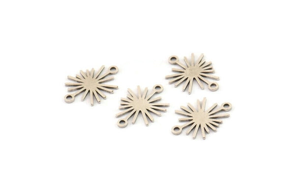 Silver Sun Charm, 24 Antique Silver Plated Brass Sun Charms With 2 Loops, Connectors (15x11x0.60mm) A3651