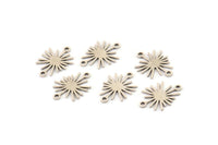 Silver Sun Charm, 24 Antique Silver Plated Brass Sun Charms With 2 Loops, Connectors (15x11x0.60mm) A3651