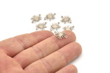 Silver Sun Charm, 24 Antique Silver Plated Brass Sun Charms With 2 Loops, Connectors (15x11x0.60mm) A3651
