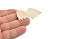 Silver Oval Charm, 2 Antique Silver Plated Brass Half Ellipse Shape Charms With 8 Holes, Pendants, Earrings, Findings (28x24x0.70mm) B0218