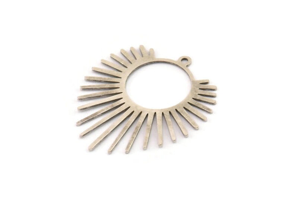 Silver Sun Charm, 6 Antique Silver Plated Brass Sun Charms With 1 Loop, Pendants, Findings (33x29x0.60mm) A6333 H1013