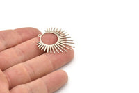 Silver Sun Charm, 6 Antique Silver Plated Brass Sun Charms With 1 Loop, Pendants, Findings (33x29x0.60mm) A6333 H1013