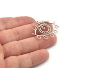 Silver Eye Charm, 6 Antique Silver Plated Brass Drop Patterned Eye Shaped Charms With 1 Loop (32.5x29x0.60mm) A6324