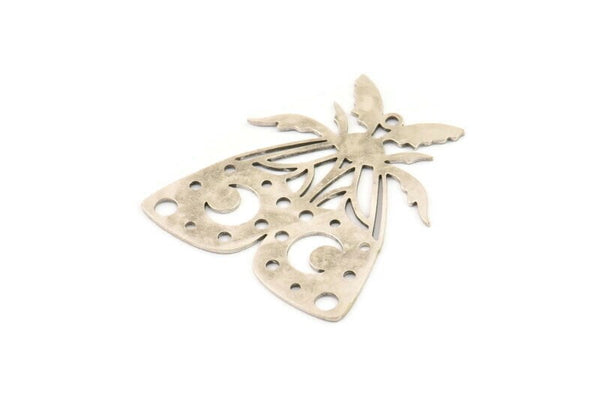 Silver Butterfly Charm, 2 Antique Silver Plated Brass Butterfly Charms With 1 Loop, Earring Findings (36x33x0.60mm) A5339