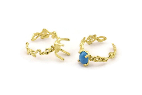 Brass Ring Settings, Raw Brass Claw Rings, Adjustable Rings - Pad Size 6x8mm N2575