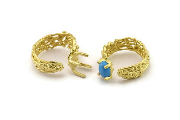 Brass Ring Settings, Raw Brass Claw Rings, Adjustable Rings - Pad Size 6x8mm N2561