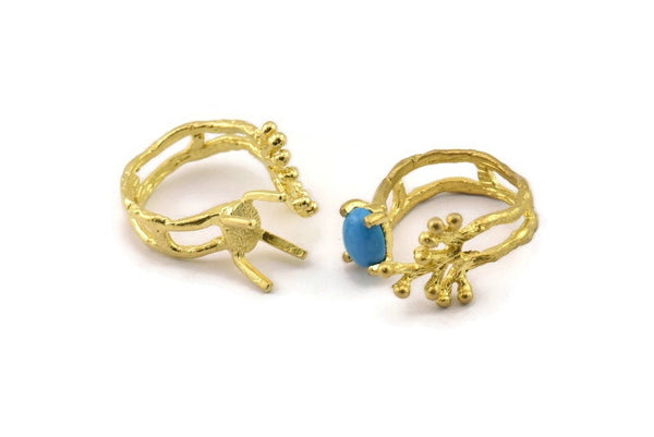 Brass Ring Settings, Raw Brass Claw Rings, Adjustable Rings - Pad Size 6x8mm N2567