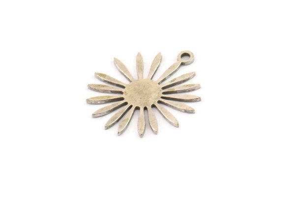 Silver Flower Charm, 12 Antique Silver Plated Brass Flower Charms With 1 Loop, Charm Pendants (20x17x0.60mm) A3292