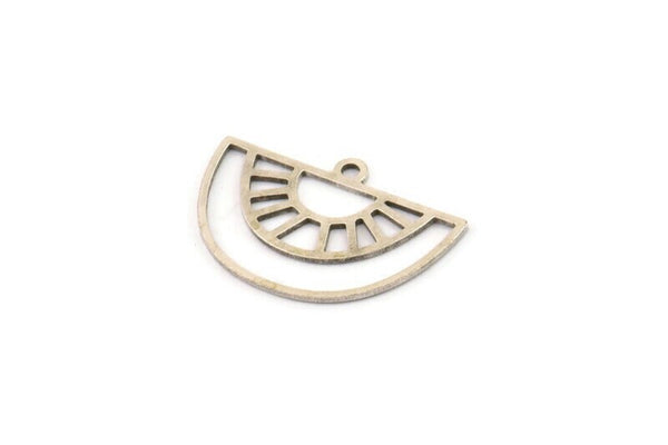 Semi Circle Charm, 12 Antique Silver Plated Brass Semi Circle Charms With 1 Loop, Pendant Charms (16x23x0.60mm) A4289