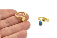 Gold Ring Setting, Gold Plated Brass Adjustable Rings With 1 Stone Settings - Pad Size 6x8mm N2536
