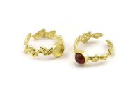 Gold Ring Setting, Gold Plated Brass Adjustable Rings With 1 Stone Settings - Pad Size 6mm N2538