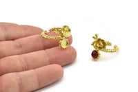 Gold Flower Ring, Gold Plated Brass Adjustable Rings With 1 Stone Settings - Pad Size 6mm N2539