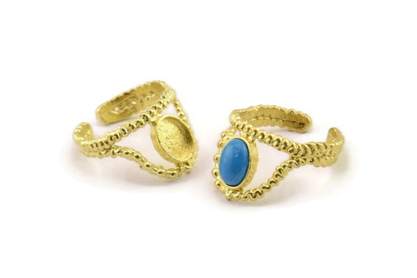 Brass Ring Setting, Raw Brass Adjustable Rings With 1 Stone Settings - Pad Size 6x8mm N2574