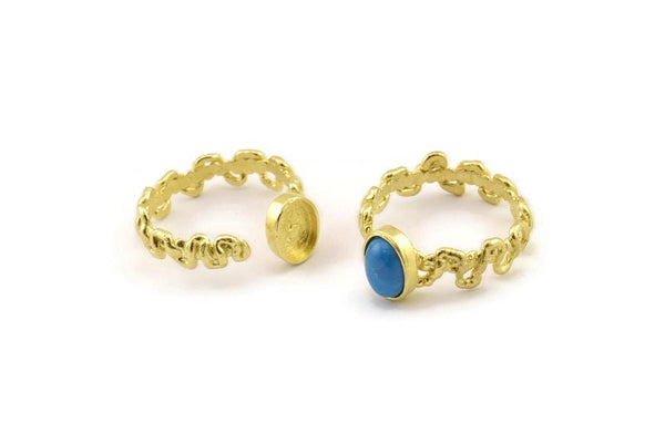 Brass Ring Setting, Raw Brass Adjustable Rings With 1 Stone Settings - Pad Size 6x8mm N2558