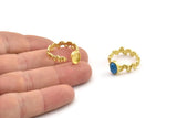 Gold Ring Setting, Gold Plated Brass Adjustable Rings With 1 Stone Settings - Pad Size 6x8mm N2558