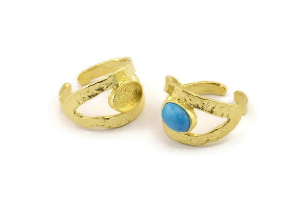 Brass Ring Setting, Raw Brass Adjustable Rings With 1 Stone Settings - Pad Size 6x8mm N2556