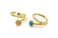 Gold Ring Setting, Gold Plated Brass Adjustable Rings With 1 Stone Settings - Pad Size 6mm N2564