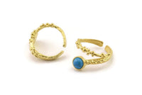 Brass Ring Setting, Raw Brass Adjustable Rings With 1 Stone Settings - Pad Size 6mm N2564