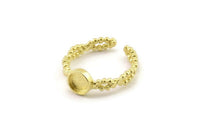 Brass Ring Setting, Raw Brass Adjustable Rings With 1 Stone Settings - Pad Size 6mm N2549