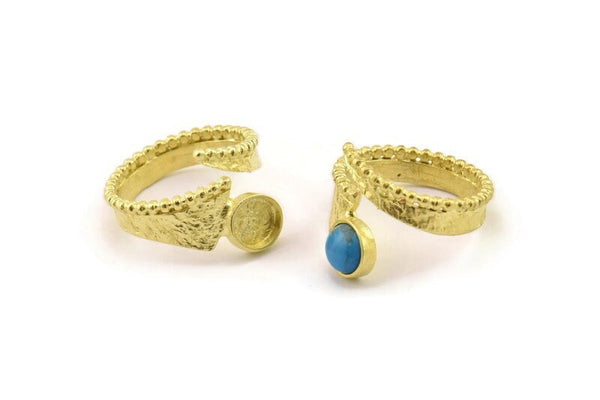 Brass Ring Setting, Raw Brass Adjustable Rings With 1 Stone Settings - Pad Size 6mm N2535