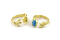 Brass Ring Setting, Raw Brass Adjustable Rings With 1 Stone Settings - Pad Size 6x8mm N2554