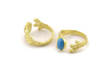 Brass Ring Setting, Raw Brass Adjustable Rings With 1 Stone Settings - Pad Size 6x8mm N2554