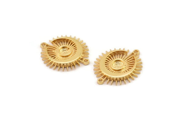 Moon and Sun, Gold Plated Brass, Gold Moon, Gold Sun, Gold Charm, Connectors With 2 Loops - Pad Size 4mm (22x19mm) N1372 H0892