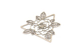 Silver Triangle Charm, 2 Antique Silver Plated Brass Rose And Eye Shaped Charms, Flower Findings (48x48x0.60mm) SMP0130 A2640