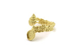 Brass Shell Ring, Raw Brass Adjustable Rings With 1 Stone Settings - Pad Size 6x8mm N2566