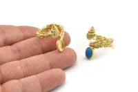 Gold Shell Ring, Gold Plated Brass Adjustable Rings With 1 Stone Settings - Pad Size 6x8mm N2566