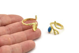 Gold Ring Setting, Gold Brass Adjustable Rings With 1 Stone Settings - Pad Size 6x8mm N2531