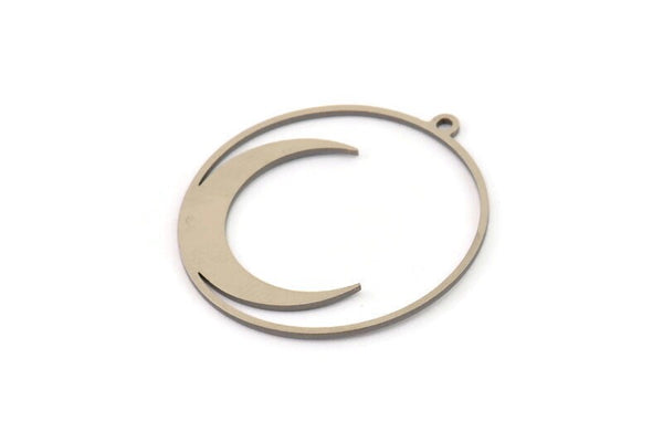 Steel Moon Charm, Stainless Steel Round Charms With 1 Loop, Crescent Moon (32x30x0.80mm) SMP1450