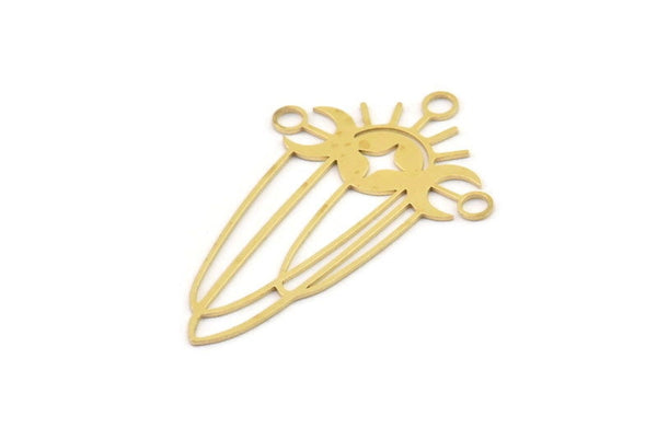 Brass Sun Charm, Raw Brass Sun And Crescent Moon Charms With 1 Loop, Charm Pendants (47x30x0.60mm) SMP1462