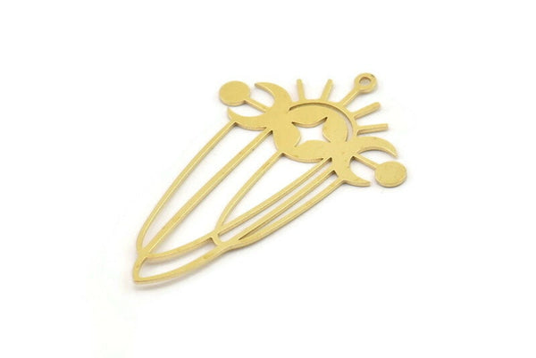 Brass Sun Charm, Raw Brass Sun And Crescent Moon Charms With 1 Loop, Charm Pendants (47x30x0.60mm) SMP1470
