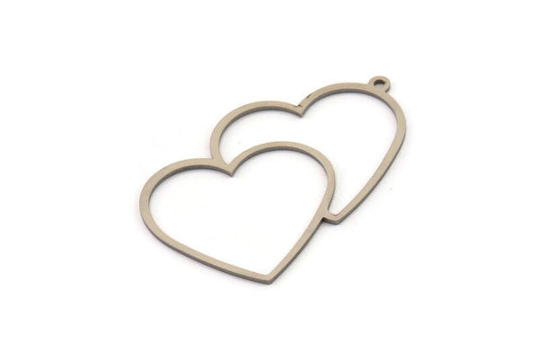 Steel Heart Charm, Stainless Steel Heart Charms With 1 Loop, Earrings, Pendants (40x25x0.80mm) SMP1478