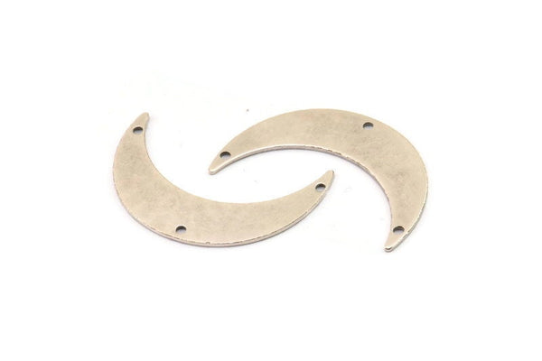 Gümüş Ay Tılsımı, 3 Delikli 4 Antik Gümüş Kaplama Pirinç Hilal Ay Tılsımı, Bağlantı Parçaları (35x9x0,80 mm) M389